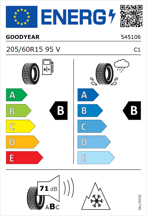 Tyre Label for Goodyear Vector 4Seasons Gen-3 205/60R15 95V