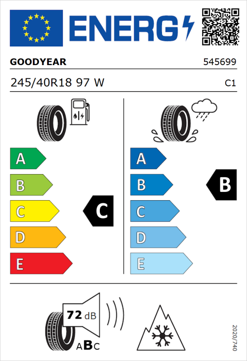 Tyre Label for Goodyear Vector 4Seasons Gen-3 245/40R18 97W