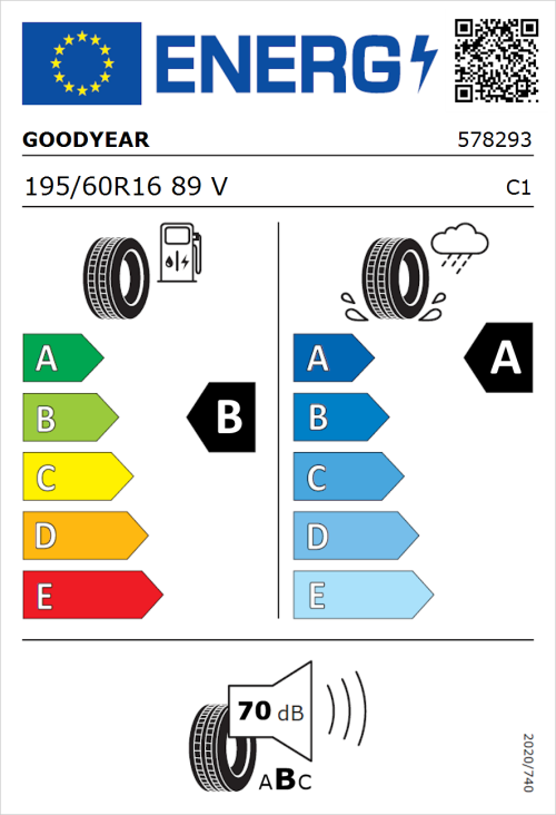Tyre Label for Goodyear EfficientGrip Performance 2 195/60R16 89V