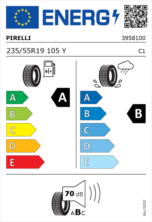 Tyre Label for Pirelli Scorpion Verde 235/55R19 105Y