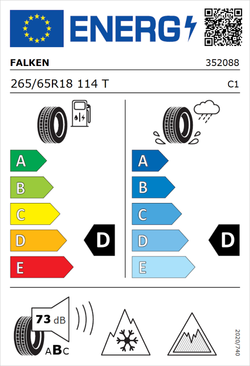 Tyre Label for Falken Wildpeak A/T AT3WA 265/65R18 114T