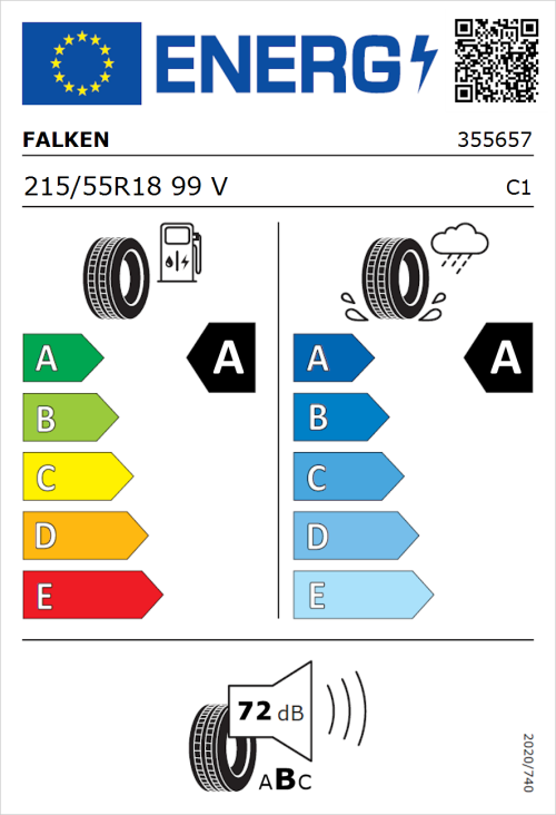 Tyre Label for Falken E.Ziex 215/55R18 99V